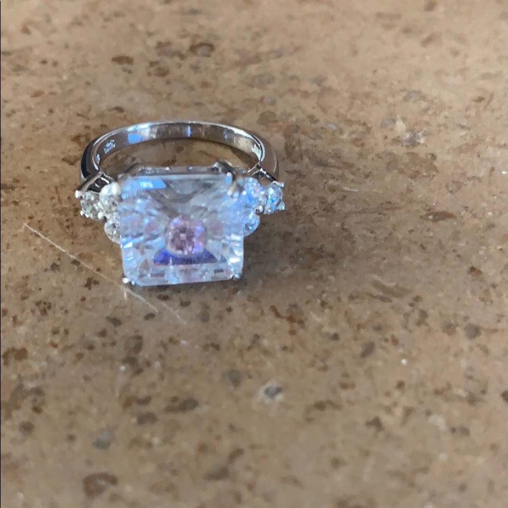 Princess 925 Ring Cz clear Cz Pink inside